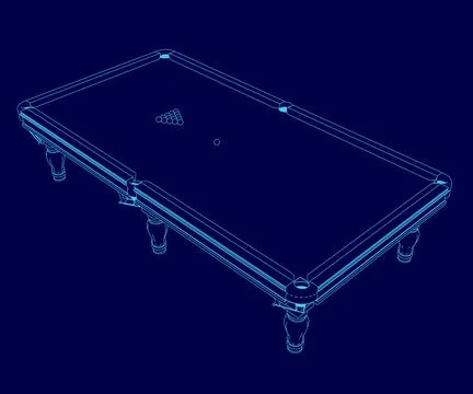 Blue image of a pool table with a stripe. The table is shown in a 3D format Stock Illustration