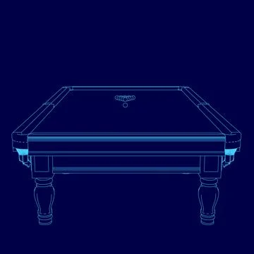 Blue image of a pool table. The table is empty and the blue background is the Stock Illustration