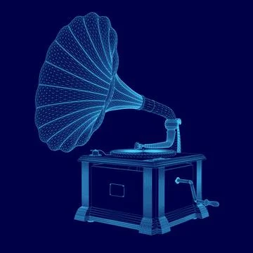 Blue image of a record player. The record player is a vintage model and is Illustrazione stock