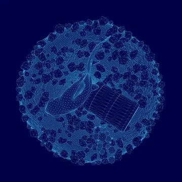 Blue image of a round object with a blue background. The image has a futuristic Illustrazione stock