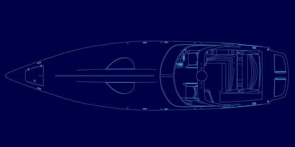 Blue image of a ship with a blue background. The ship is shown in a stylized way Stock Illustration