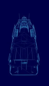 Blue image of a ship with a gun on it. The ship is in the middle of the image Ilustración de archivo