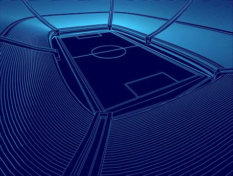 Blue image of a soccer field with a blue striped background Stock Illustration