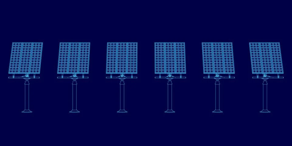 Blue image of solar panels. The image is a computer generated drawing of a solar Stock Illustration