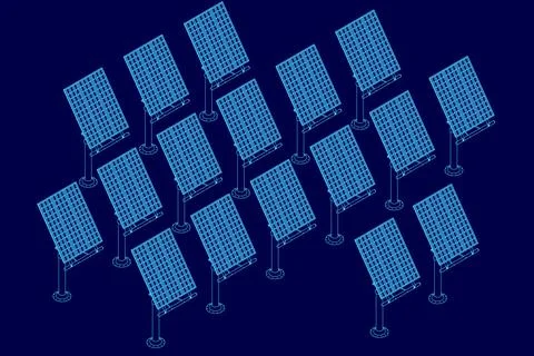 Blue image of solar panels. The image is a computer generated drawing of a solar Stock Illustration