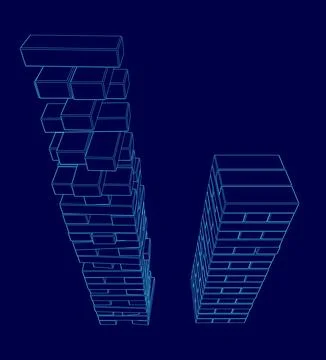 Blue image of two buildings with a blue background. The buildings are made of Stock Illustration