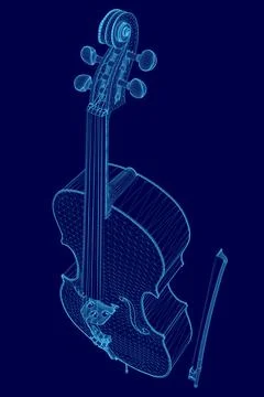 Blue image of a violin with a blue background. The violin is shown in a stylized Stock Illustration