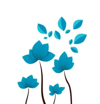 Blue Impossible Flowers on white Background. Artistic Summer floral design pa Stock Illustration