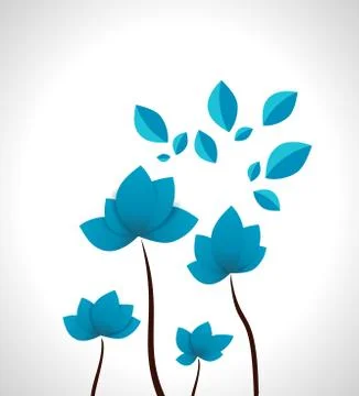 Blue Impossible Flowers on white Background. Artistic Summer floral design Stock Illustration