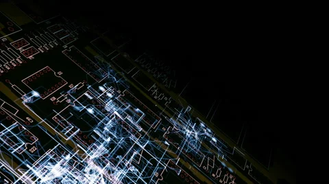Blue impulse on the motherboard Stock Footage 40224196