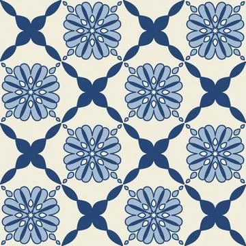 Blue indigo flower pattern on ceramic tiles, vector illustration for design Stock-Illustration