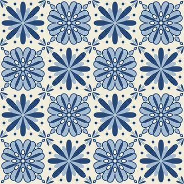 Blue indigo flower pattern on ceramic tiles, vector illustration for design Illustration