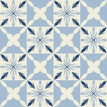 Blue indigo flower pattern on ceramic tiles, vector illustration for design a Illustrazione stock