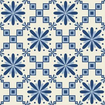 Blue indigo flower pattern on ceramic tiles, vector illustration for decorati Illustrazione stock
