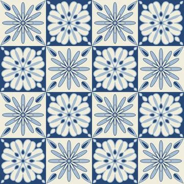 Blue indigo flower pattern on ceramic tiles, illustration for design and deco Stock Illustration