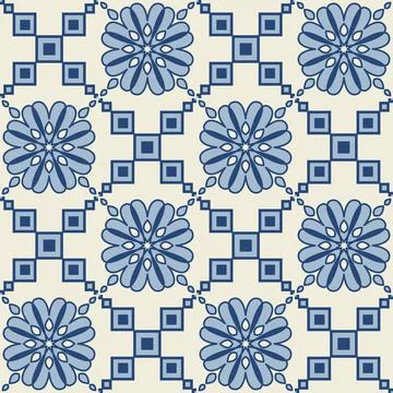 Blue indigo flower pattern on ceramic tiles, vector illustration Illustrazione stock
