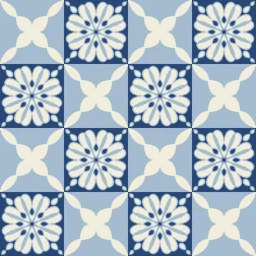 Blue indigo flower pattern on ceramic tiles, vector illustration for design a Illustrazione stock