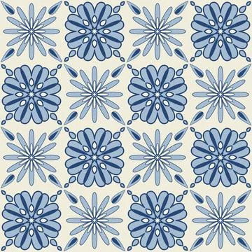 Blue indigo flower pattern on ceramic tiles, vector illustration Stock Illustration