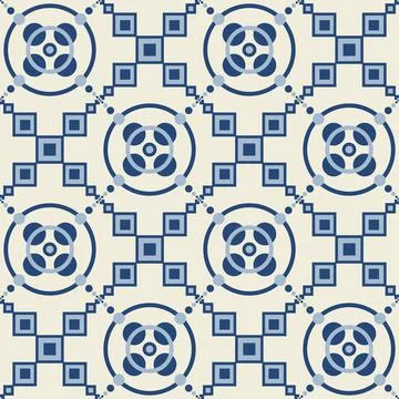 Blue indigo flower pattern on ceramic tiles, vector illustration for decorati 库存插图