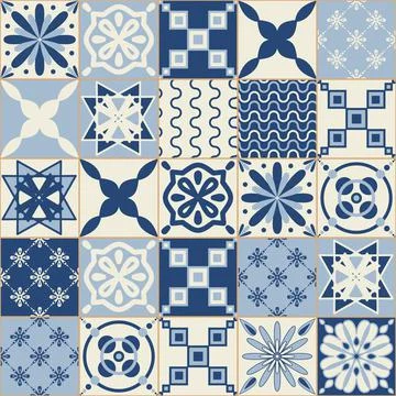 Blue indigo flower pattern on ceramic tiles, vector illustration for design Illustrazione stock
