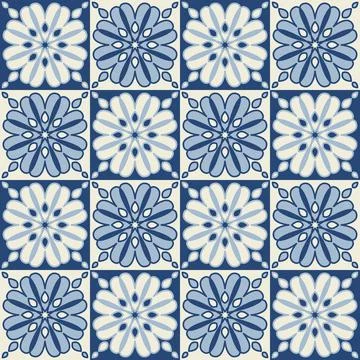 Blue indigo flower pattern on ceramic tiles, vector illustration Illustrazione stock