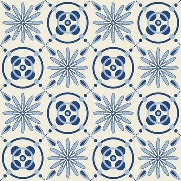Blue indigo flower pattern on ceramic tiles, vector illustration for design Stock-Illustration