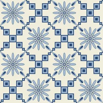 Blue indigo flower pattern on ceramic tiles, vector illustration for decorati Illustrazione stock