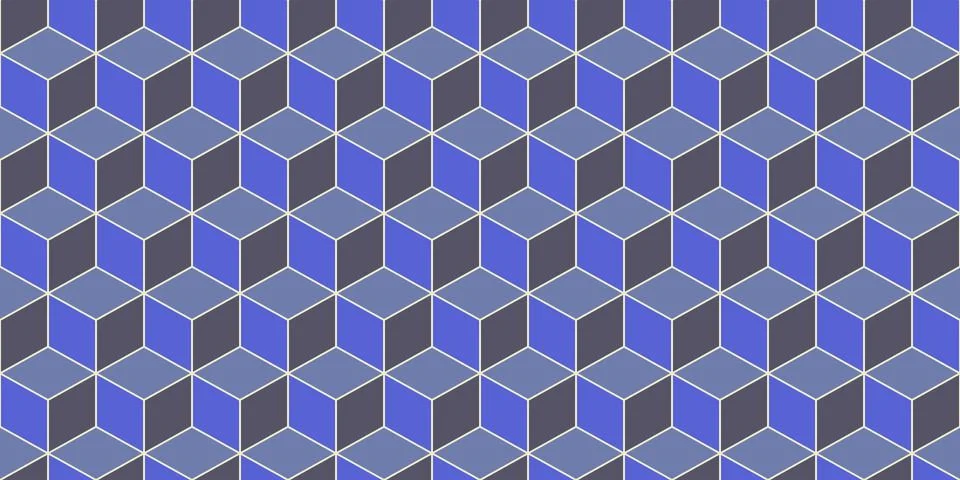 Blue Indigo Seamless Cube Pattern Background. Isometric Blocks Texture. Geome Stock Illustration
