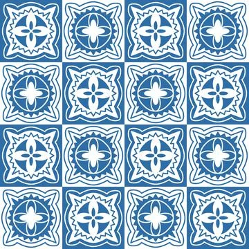 Blue indigo square pattern Azulejo tiles, traditional retro vintage design ve Stockillustratie