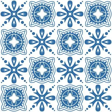 Blue indigo square pattern Azulejo tiles for interior decoration, traditional Stock Illustration