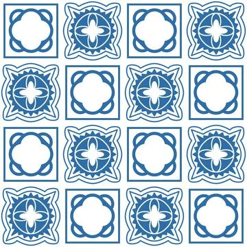 Blue indigo square pattern Azulejo tiles for interior decoration, traditional Stock Illustration