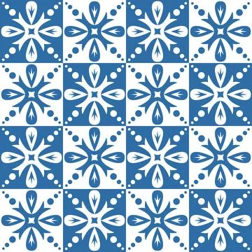 Blue indigo square pattern Azulejo tiles for interior decoration, traditional 库存插图