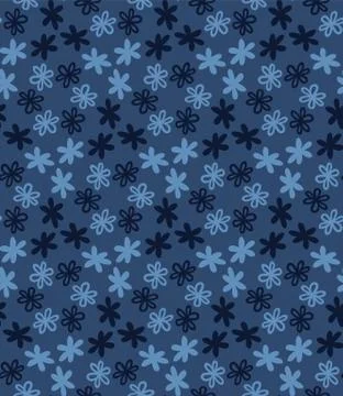 Blue indigo tiny daisy meadow seamless pattern . Dark moody dyed winter floral Stock Illustration