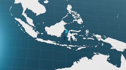 Blue Indonesia 3d map with pointer pin surrounded with other countries in white Stock Footage 320410222