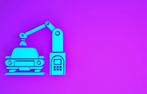 Blue Industrial machine robotic robot arm hand on car factory icon isolated o Illustrazione stock