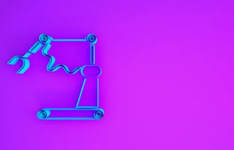 Blue Industrial machine robotic robot arm hand factory icon isolated on purpl Illustrazione stock