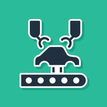 Blue Industrial machine robotic robot arm hand on car factory icon isolated on Illustrazione stock