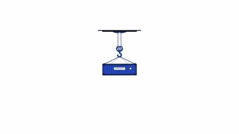 Blue industrial shipping container being lifted by a crane hook. 4K Vídeos de archivo 344846086