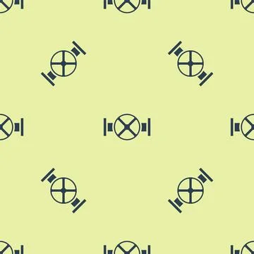 Blue Industry metallic pipe and valve icon isolated seamless pattern on yellow Stock Illustration