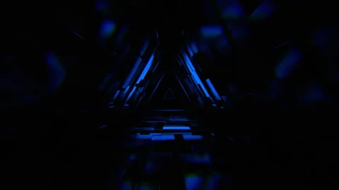 Blue Infinite Triangle Sci Fi Glitch Tunnel Background VJ Loop in 4K Stock Footage 310778018