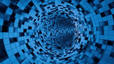 Blue infinite tunnel background with square tiles forming geometric structure Stock Footage 338397726