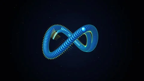 Blue Infinity Symbol Rotating in Dark Studio with Subtle Light Play Stock Footage 346069116