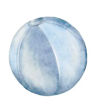 Blue inflatable ball surrounded by summer elements in a watercolor design p.. Stock Illustration