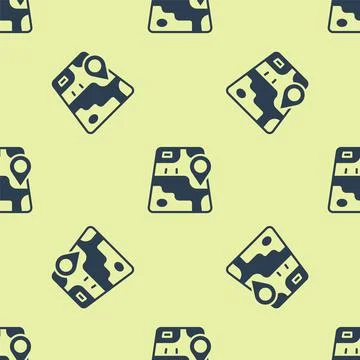 Blue Infographic of city map navigation icon isolated seamless pattern on yellow 스톡 일러스트