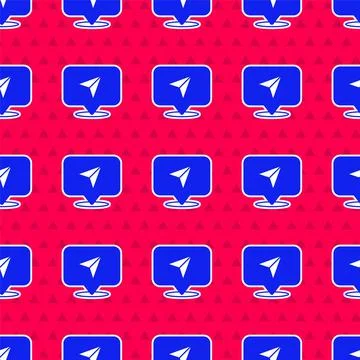 Blue Infographic of city map navigation icon isolated seamless pattern on red Stock Illustration
