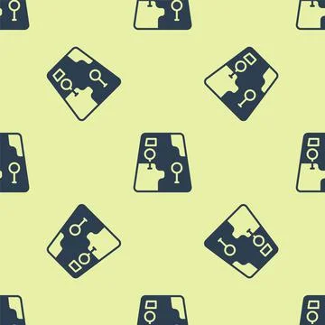 Blue Infographic of city map navigation icon isolated seamless pattern on yellow イラスト素材