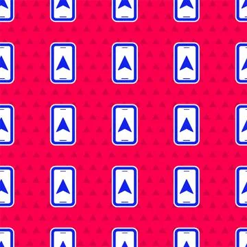 Blue Infographic of city map navigation icon isolated seamless pattern on red Illustrazione stock