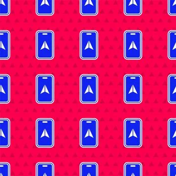 Blue Infographic of city map navigation icon isolated seamless pattern on red Illustrazione stock