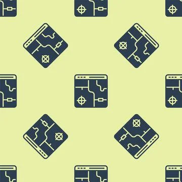 Blue Infographic of city map navigation icon isolated seamless pattern on yellow 스톡 일러스트
