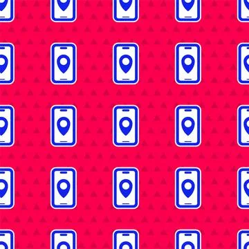 Blue Infographic of city map navigation icon isolated seamless pattern on red イラスト素材
